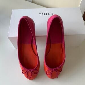 Celine Phoebe Orange and Pink Colorblock Ballet Flats